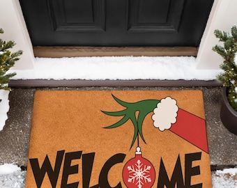 Funny Christmas Welcome Mat Holiday Front Door Doormat Winter Porch Decor