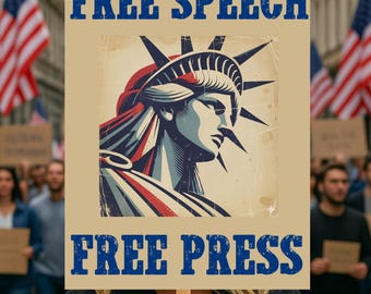 Free Speech Free Press Protect Democracy Anti Trump Poster Protest March Sign, No Kings In America Subtle FDT Anti Billionaire Rally Resist