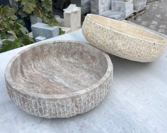 Handmade Travertine Marble Bowl – Natural Stone Rustic Centerpiece Decor