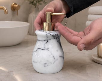 Dispensador de jabón de mármol lila – Bomba de loción de piedra natural tallada a mano