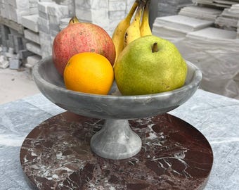 Handcrafted Gray Marble Fruit Bowl – Decorative Pedestal Serving Bowl
