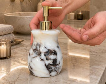 Dispensador de jabón de mármol Calacatta Viola – Bomba de loción para baño hecha a mano