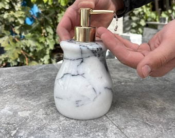 White Marble Soap Dispenser – Refillable Lotion Pump for Bathroom