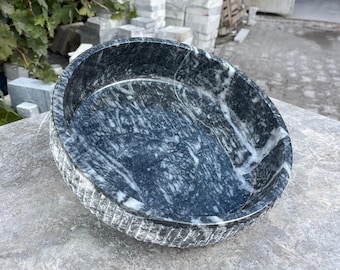 Black Marble Serving Bowl – Handcrafted Natural Stone Centerpiece