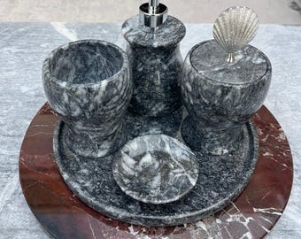 Juego de 5 accesorios de baño y jabonera de mármol negro hechos a mano