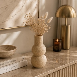 Juego de jarrones de piedra travertino, centro de mesa escultural para la decoración de mesas de centro, estantes y consolas. Small Vase