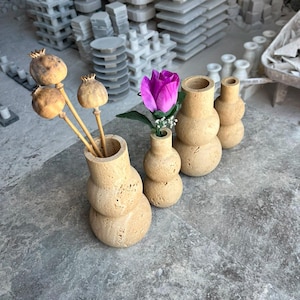 Juego de jarrones de piedra travertino, centro de mesa escultural para la decoración de mesas de centro, estantes y consolas. imagen 10
