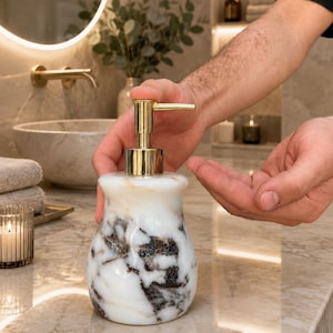Dispensador de jabón de mármol Rosso Levanto – Dispensador de jabón de piedra hecho a mano para una decoración de baño de lujo. Calacatta Viola