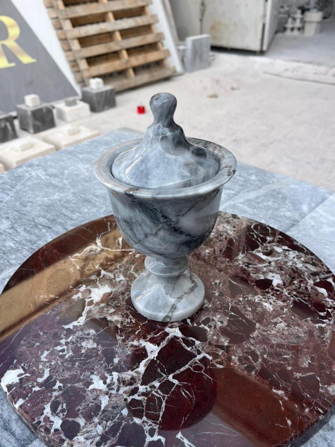 Grey Marble Sugar Bowl With Lid – Handmade Natural Stone Storage Jar - Etsy