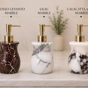 Dispensador de jabón de mármol Rosso Levanto – Dispensador de jabón de piedra hecho a mano para una decoración de baño de lujo. imagen 2