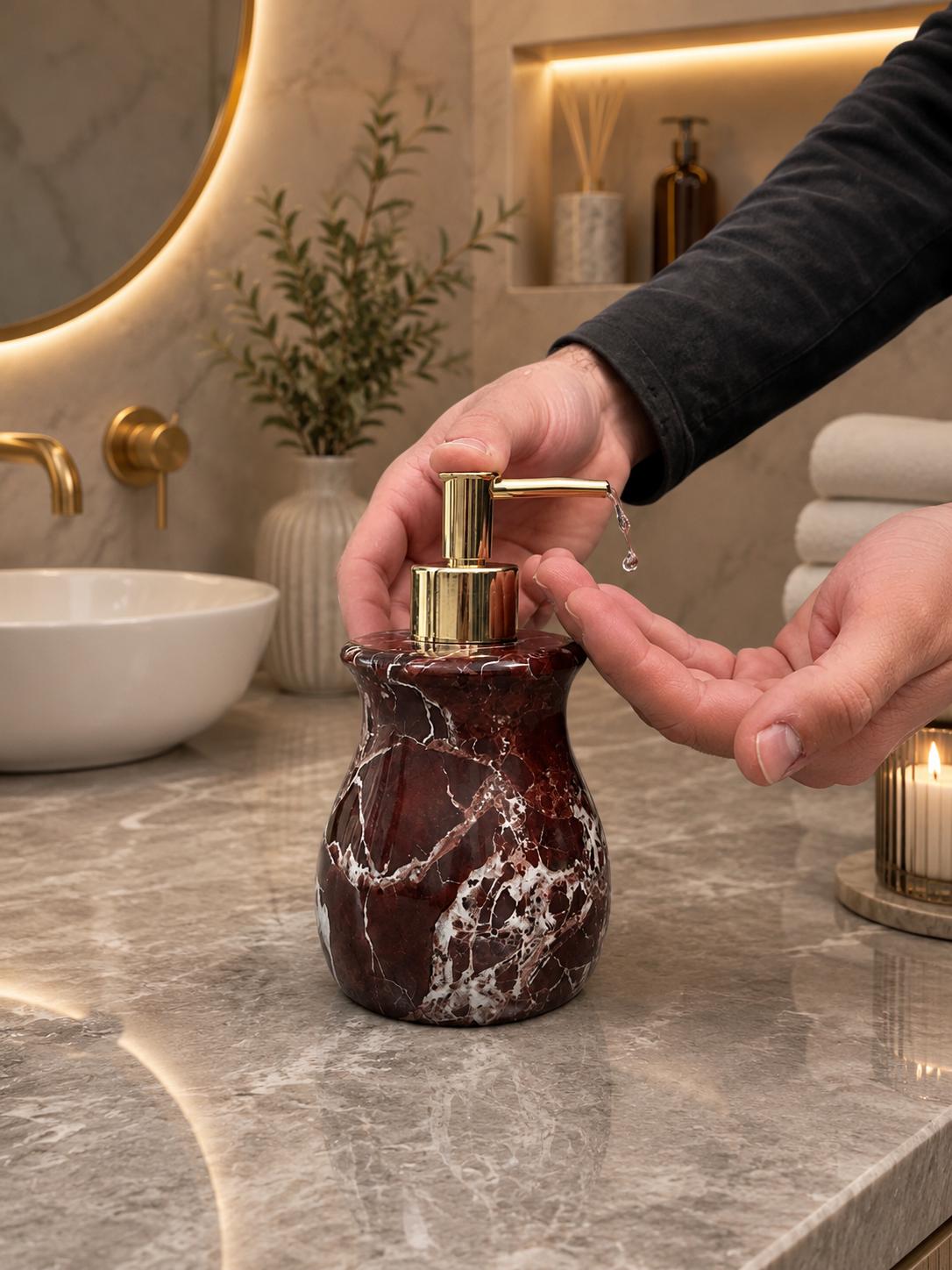 Rosso Levanto Marble Soap Dispenser - Handmade Stone Soap Pump Luxury…