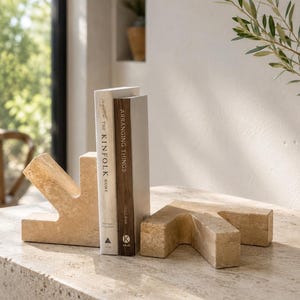 Travertine Marble Bookends – Sculptural Stone Book Holder for Modern Luxury Decor image 3
