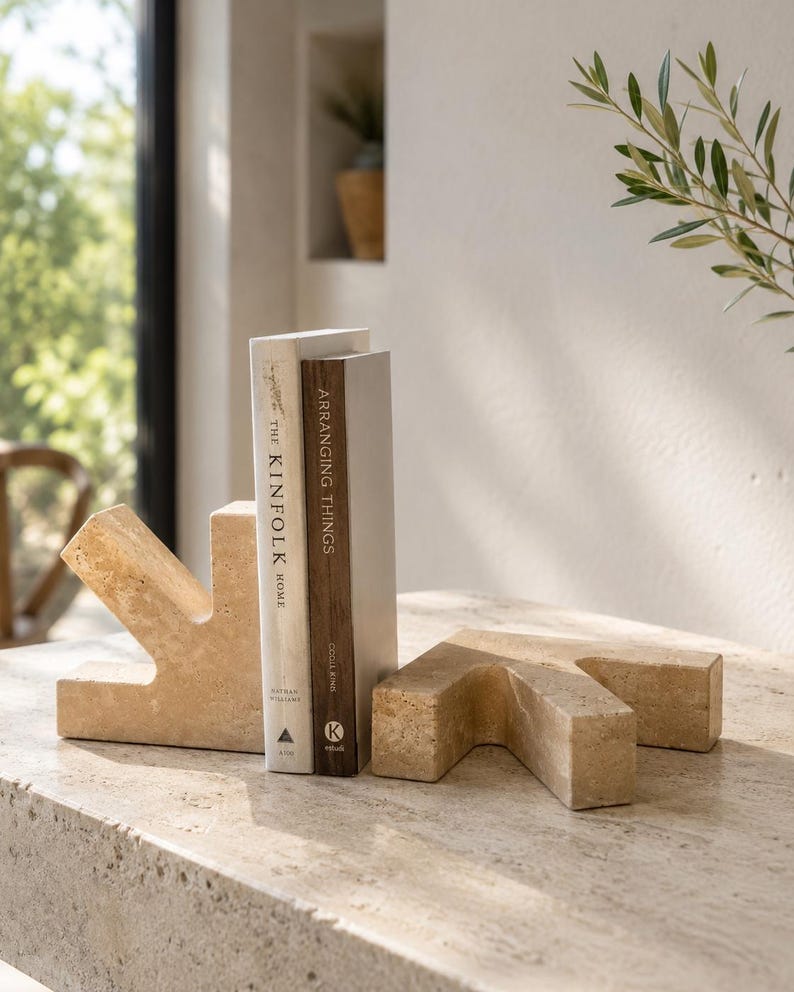 Travertine Marble Bookends – Sculptural Stone Book Holder for Modern Luxury Decor image 3