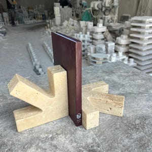 Travertine Marble Bookends – Sculptural Stone Book Holder for Modern Luxury Decor image 5