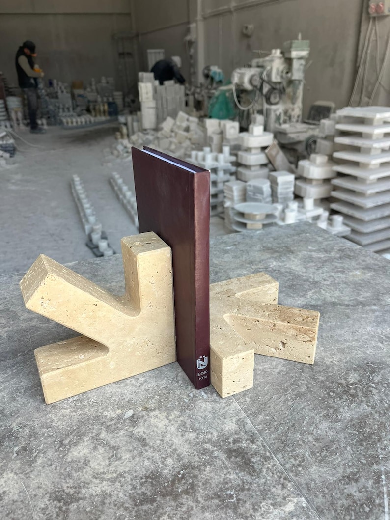 Travertine Marble Bookends – Sculptural Stone Book Holder for Modern Luxury Decor image 5