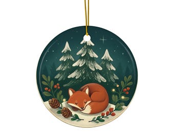 Schlafender Fuchs Ornament - Keramik Waldurlaub Baum Dekor