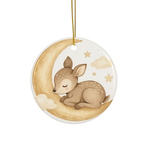 Schlafende Rehkitz Mond Keramik Ornamente, Baby Kinderzimmer Dekor, Doppelseitige Ornament, 1 Stück 3 Stück 5 Stück 10 Stück, Weihnachtsbaum Dekoration, Urlaub