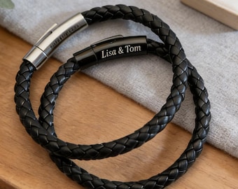 Pulsera de cuero personalizada, pulsera con nombre personalizado, pulsera con mensaje oculto grabado, pulsera trenzada para hombre, regalo del Día del Padre, regalo para hombre