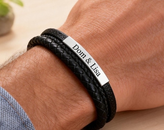 Pulsera de cuero personalizada para hombre, pulsera trenzada grabada, pulsera de cuero personalizada con nombre, regalo de San Valentín para novio, regalo para hombre
