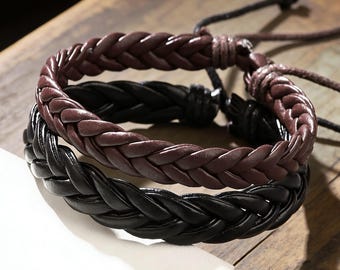 Men's Leather Bracelet, Handmade Braided Leather Bracelet, Adjustable Leather Jewelry, Custom Men's Casual bracelet, Gifts For Friendships