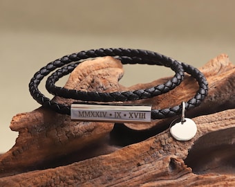 Personalized Name Bracelets for Women & Men, Couple Leather Bracelets, Name Engraved Gifts, Custom Bracelet For Couple, Anniversary Gift