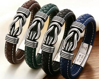 Pulsera de cuero para hombre, pulsera de cuero personalizada con nombre, regalo trenzado personalizado para él, pulsera de cuero grabada, regalo para novio