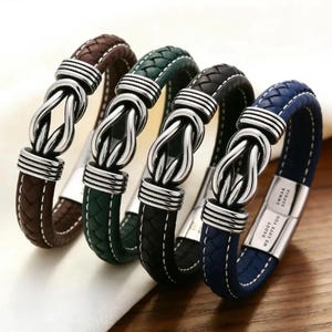 Men's Leather Bracelet, Personalized Leather Bracelet with Name, Custom Braided Gift For Him, Engraved Leather Bracelet, Gift For Boyfriend