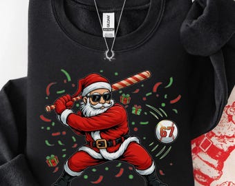 Funny Baseball Santa 67 Shirt, Santa Sports Xmas Shirt, Holiday Baseball Player Shirt for Kids & Men, Sports Christmas Shirt,