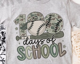 100 Days of School Baseball Camo Tee, Camo Cap Boy School Shirt, Baseball Fan Tee, Funny Boys 100th Day Tee Baseball 100 days
