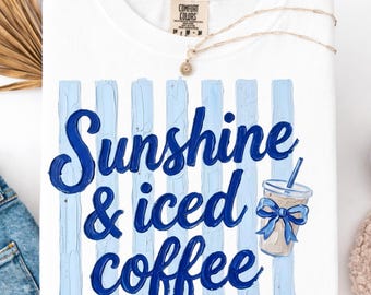 Camiseta Comfort Colors® con estampado de café helado y sol, camiseta de café helado, regalo para amantes del café, camiseta gráfica de verano, camiseta con ambiente veraniego