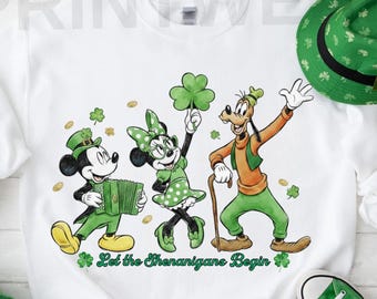 Let the Shenanigans Begin Sweatshirt, Disney Mickey and Friends St Patricks Day Shirt, St Pattys Day Outfit, Irish Lucky Day Shirt