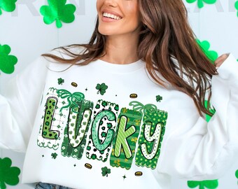 Lucky Bow Sweatshirt, Happy St Patricks Day Shirt, St Pattys Day Outfit, Irish Lucky Day Shirt