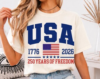 Comfort Colors® Patriotic USA T-Shirt, 250 Years of Freedom Shirt, America 250 T-Shirt, 1776-2026 American Flag Shirt