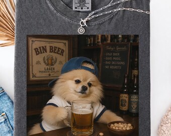Comfort Colors® Funny Pomeranian Drinking Beer TShirt, Dog Meme Graphic Tee, Silly Novelty Shirt, Sarcastic Gift, Funny Shirt Women Men Idea