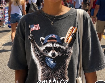 Comfort Colors® Patriotic Raccoon Shirt, 4th Of July Unisex Shirt, America Independence T-Shirt, Funny USA Animal Shirt