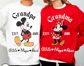 Retro Disney Grandma Granpma Shirt, Classic Pose Minnie Mickey Mouse Custom Kids Name Disney Trip Family Matching Hoodie, Gift for Granny