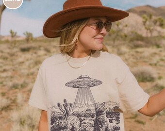 Comfort Colors® UFO Cowboy Cat T-Shirt, Retro Western Rodeo Tee, Western Style Shirt, Cowboy Cat T-shirt
