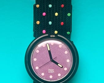 Vintage Swatch Pop Shangri-La AG1991 Lila Zifferblatt Polka Dot Strap Schweizer Quarz