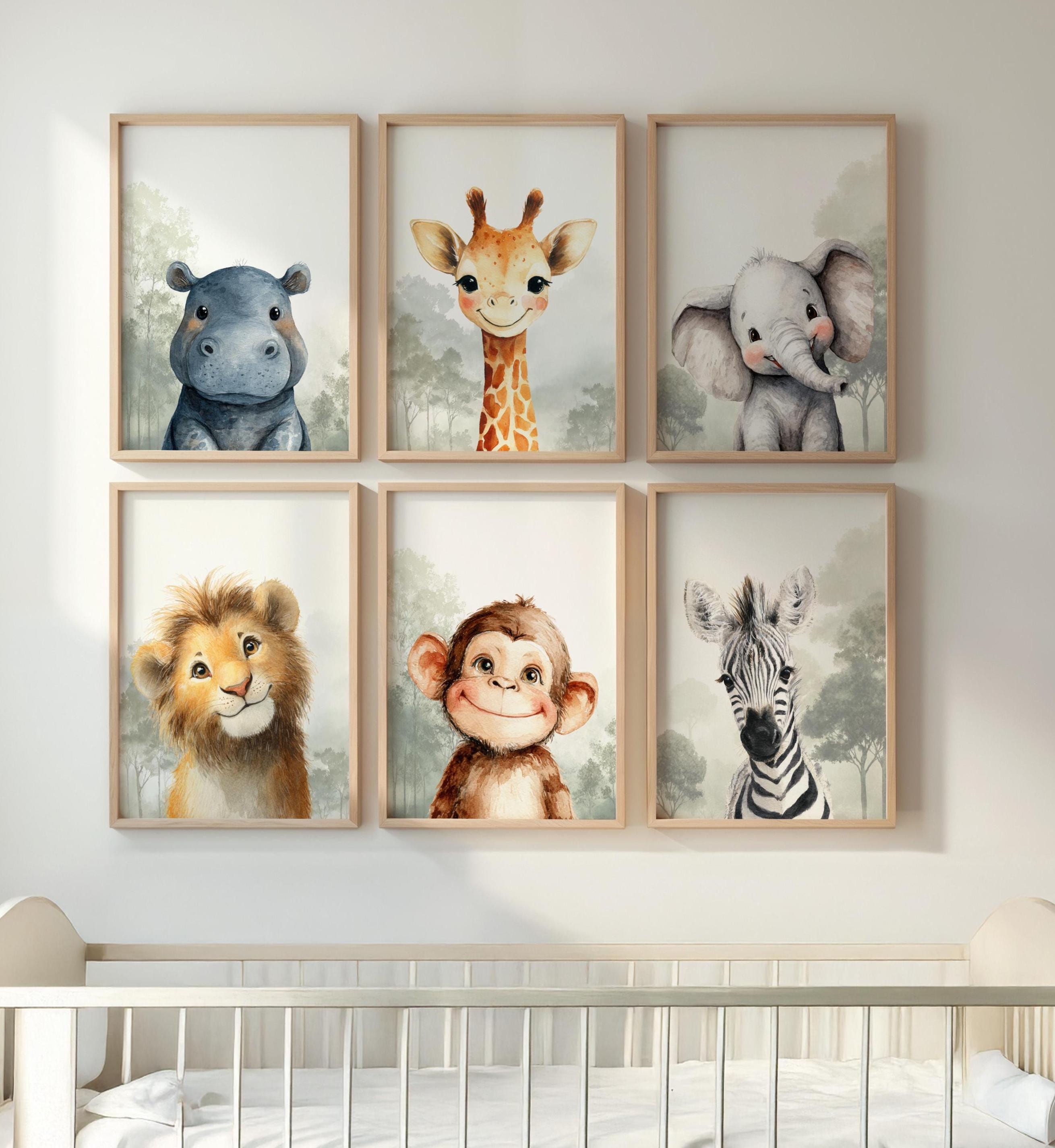 Safari Animal Nursery Print Set of 6 – Neutral Jungle Wall Art for Kids ...