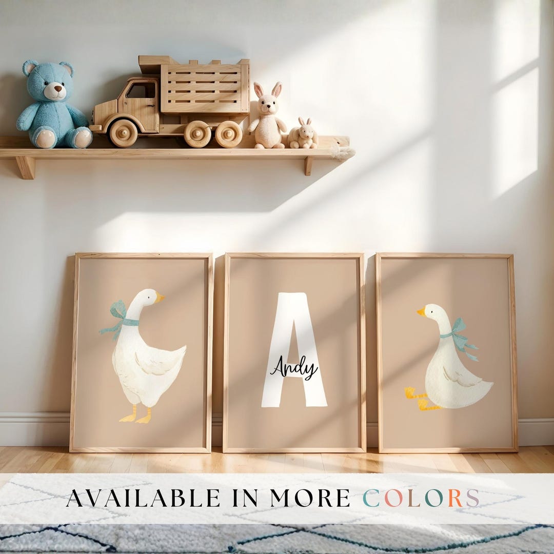 Personalized Goose Nursery Art Set – Custom Name & Initial Wall Decor ...
