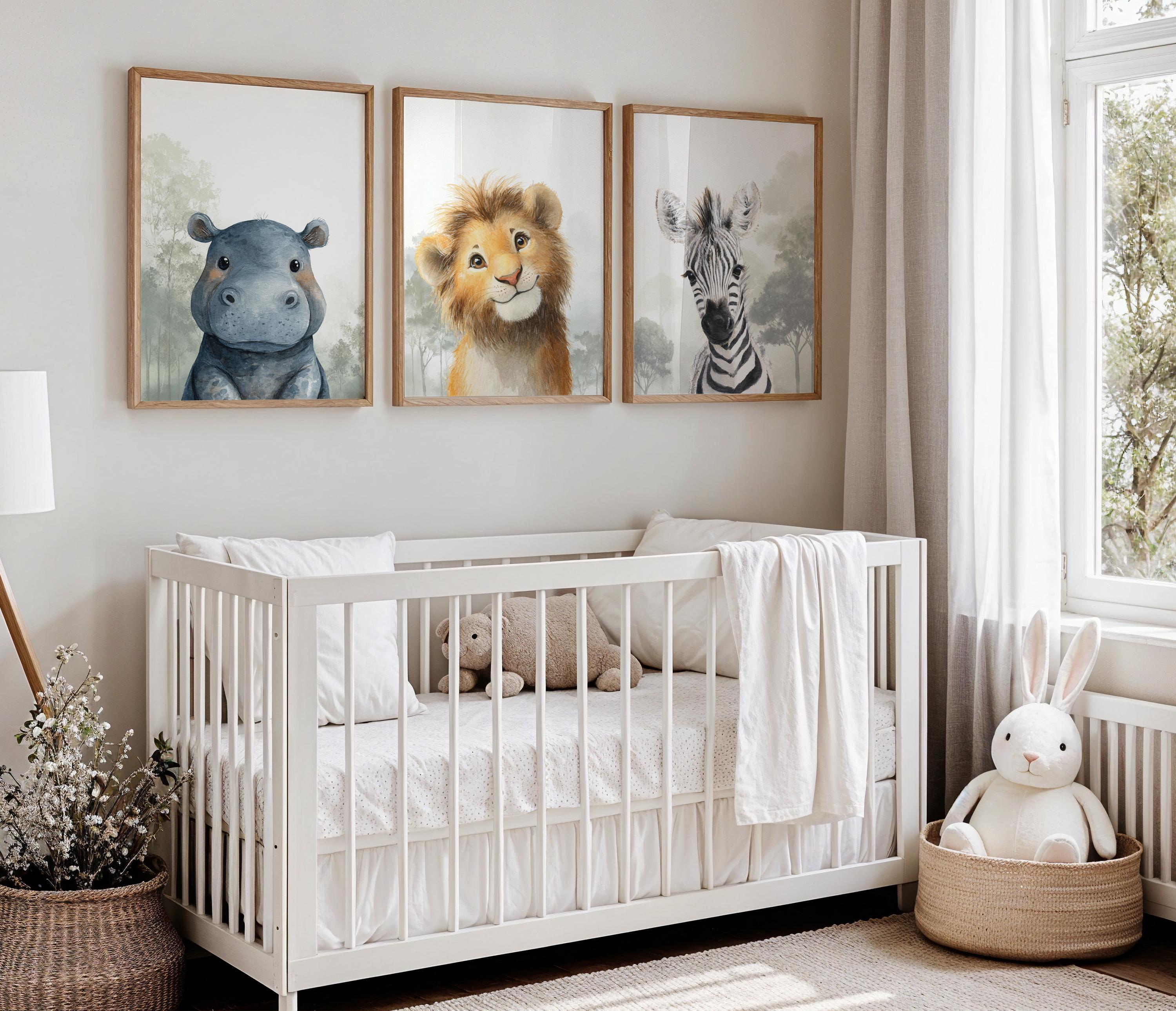 Safari Animal Nursery Print Set of 6 – Neutral Jungle Wall Art for Kids ...