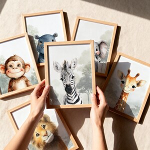 Safari Animal Nursery Print Set of 6 – Neutral Jungle Wall Art for Kids ...