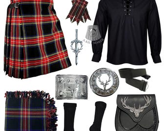 Sporran escocés de escenario para hombre, 10 piezas, conjunto de kilt para boda en las Tierras Altas. Disponible en más de 50 tartanes.