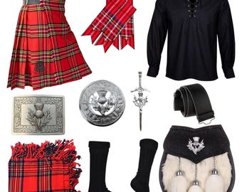 Men's Scottish Thistle Sporran 10 Pieces Kilt outfit Highland Wedding kilt set Available in 50+ Tartans