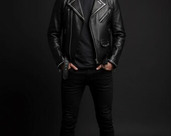 ブラックスタッズレザージャケット - Etsy 日本