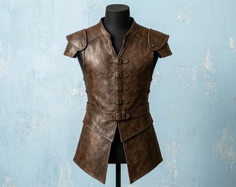 Medieval Brown Leather Armor Vest - Fantasy Warrior Tunic - Renaissance LARP Costume - Viking Style Cuirass