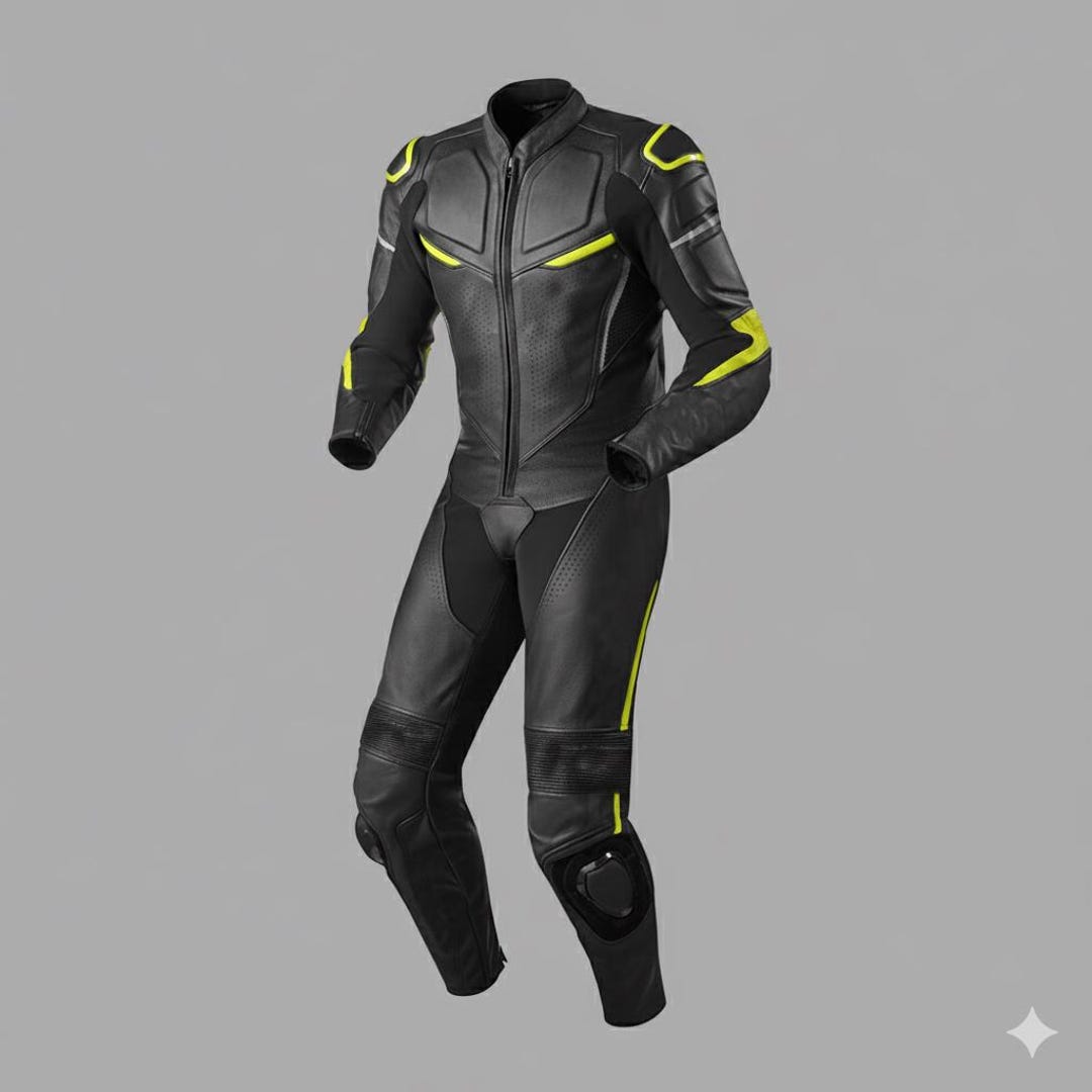 Tracksuit Racing Black Leather Motorcycle Racing Suit | Hi-vis Neon Green One-piece ...