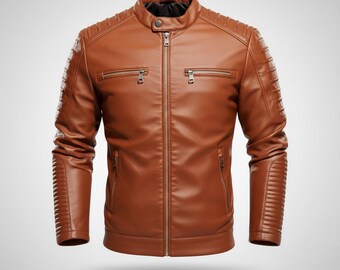 Tanbruine racerjack van kunstleer heren – slimfit motorbikerjas