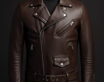 Men's Handmade Dark Brown Leather Jacket | Classic Cafe Racer Moto Biker Coat