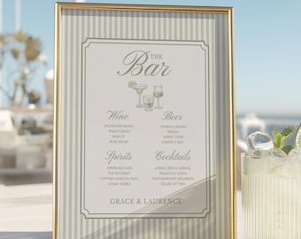 Salbei grün Bar Menü Schild, Vintage Garten Hochzeit Signage Vorlage, Instant Download - ASHDOWN GARDEN